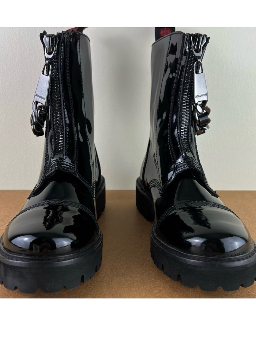 NEW ZADIG & VOLTAIRE BLACK PATENT LEATHER BOOTS - Picture 11 of 12